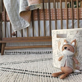 Crane Baby Woodland Nursery Basket, Animal Nursery Decor, Fabric Storage Bin, Collapsible Forest Decor, Hamper with Handles for Toys, Laundry, and Baby Items