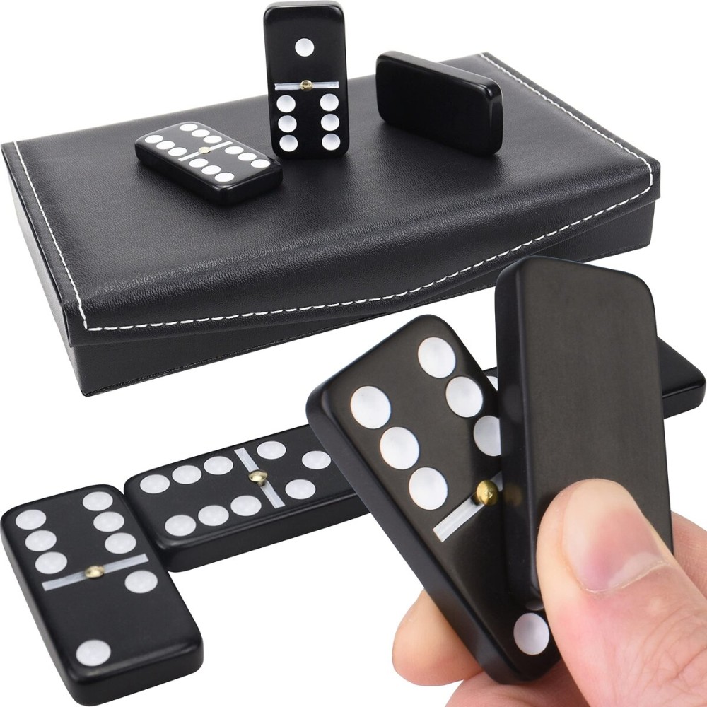 Dominos Set for Adults and Kids - Dominoes - Domino Classic Board Games, Christmas Games - Double Six Standard Dominos Set 28 Tiles with Black PU Leather Case - Juegos de Mesa Dominos Set for Adults and Kids - Dominoes - Domino Classic Board Games, Christmas Games - Double Six Standard Dominos Set 28 Tiles with Black PU Leather Case - Juegos de Mesa