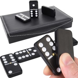 Dominos Set for Adults and Kids - Dominoes - Domino Classic Board Games, Christmas Games - Double Six Standard Dominos Set 28 Tiles with Black PU Leather Case - Juegos de Mesa