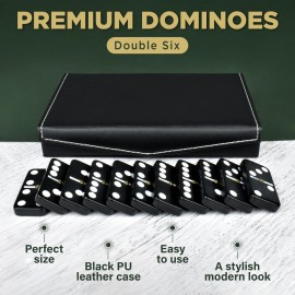 Dominos Set for Adults and Kids - Dominoes - Domino Classic Board Games, Christmas Games - Double Six Standard Dominos Set 28 Tiles with Black PU Leather Case - Juegos de Mesa Dominos Set for Adults and Kids - Dominoes - Domino Classic Board Games, Christmas Games - Double Six Standard Dominos Set 28 Tiles with Black PU Leather Case - Juegos de Mesa