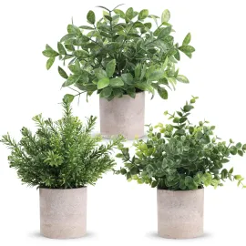 Der Rose 3 Pack Mini Potted Fake Plants Artificial Plastic Eucalyptus Plants for Home Office Desk Farmhouse Room Decor