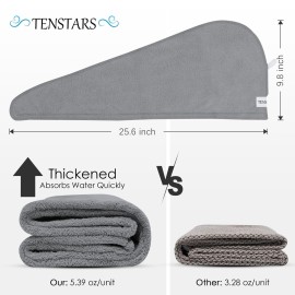 TENSTARS 5 Pack Thicken Microfiber Hair Towel Wrap for Women - Elastic Loop Design - 320GSM Coral Velvet - Quick Dry Hair Turban - 11x28 Inch (Grey+Pink+Brown+FrozenBlue+FrozenBerry) TENSTARS 5 Pack Thicken Microfiber Hair Towel Wrap for Women - Elastic Loop Design - 320GSM Coral Velvet - Quick Dry Hair Turban - 11x28 Inch (Grey+Pink+Brown+FrozenBlue+FrozenBerry)