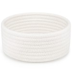 ABenkle Small Woven Basket, Empty Tiny Shallow Storage Basket, Mini Cotton Rope Baskets, Round Decorative Hamper, Basket Storage Bins for Toys, Spa, Nursery, Baskets for Mother\'s Day Gifts- White