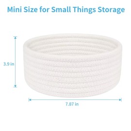 ABenkle Small Woven Basket, Empty Tiny Shallow Storage Basket, Mini Cotton Rope Baskets, Round Decorative Hamper, Basket Storage Bins for Toys, Spa, Nursery, Baskets for Mother\'s Day Gifts- White ABenkle Small Woven Basket, Empty Tiny Shallow Storage Basket, Mini Cotton Rope Baskets, Round Decorative Hamper, Basket Storage Bins for Toys, Spa, Nursery, Baskets for Mother\'s Day Gifts- White