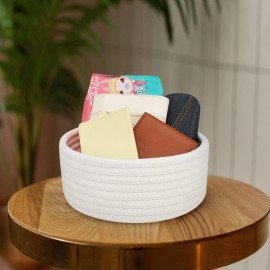 ABenkle Small Woven Basket, Empty Tiny Shallow Storage Basket, Mini Cotton Rope Baskets, Round Decorative Hamper, Basket Storage Bins for Toys, Spa, Nursery, Baskets for Mother\'s Day Gifts- White ABenkle Small Woven Basket, Empty Tiny Shallow Storage Basket, Mini Cotton Rope Baskets, Round Decorative Hamper, Basket Storage Bins for Toys, Spa, Nursery, Baskets for Mother\'s Day Gifts- White