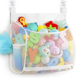 Ligereza Baby Mesh Bath Toy Organizer, Multiple Ways to Hang, Ultra Large Capacity & Large Opening, Bathroom Toy Holder, Bath Toy Storage Bag With 2 Side Pockets (White) Ligereza Baby Mesh Bath Toy Organizer, Multiple Ways to Hang, Ultra Large Capacity & Large Opening, Bathroom Toy Holder, Bath Toy Storage Bag With 2 Side Pockets (White)