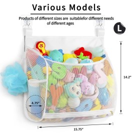 Ligereza Baby Mesh Bath Toy Organizer, Multiple Ways to Hang, Ultra Large Capacity & Large Opening, Bathroom Toy Holder, Bath Toy Storage Bag With 2 Side Pockets (White) Ligereza Baby Mesh Bath Toy Organizer, Multiple Ways to Hang, Ultra Large Capacity & Large Opening, Bathroom Toy Holder, Bath Toy Storage Bag With 2 Side Pockets (White)