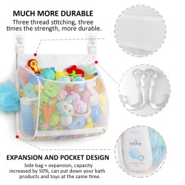 Ligereza Baby Mesh Bath Toy Organizer, Multiple Ways to Hang, Ultra Large Capacity & Large Opening, Bathroom Toy Holder, Bath Toy Storage Bag With 2 Side Pockets (White) Ligereza Baby Mesh Bath Toy Organizer, Multiple Ways to Hang, Ultra Large Capacity & Large Opening, Bathroom Toy Holder, Bath Toy Storage Bag With 2 Side Pockets (White)