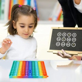 DK-SIMINA Large P0pp with Numbers, Rainbow Square Dimples Fidgett Ttoy 100 Bubble Math Toy Learning Tool for Teachers to Make Various Math Operations (1-100 Numbers)
