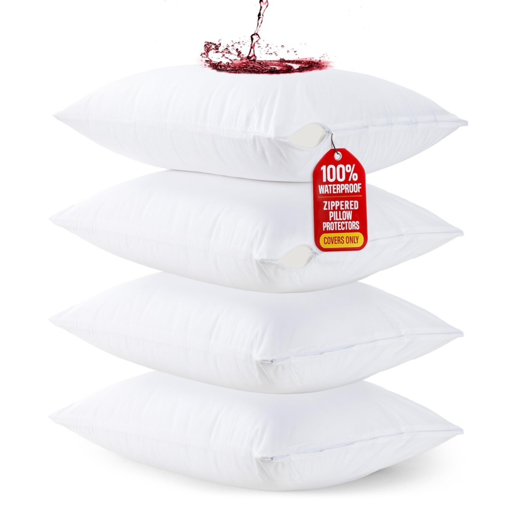 Utopia Bedding 4 Pack Waterproof Pillow Protectors with Zipper Standard Size (White), Bed Bug and Dust Mite Proof Pillow case Covers, Moisture Wicking Pillow Encasements 20 x 26 Inches Utopia Bedding 4 Pack Waterproof Pillow Protectors with Zipper Standard Size (White), Bed Bug and Dust Mite Proof Pillow case Covers, Moisture Wicking Pillow Encasements 20 x 26 Inches