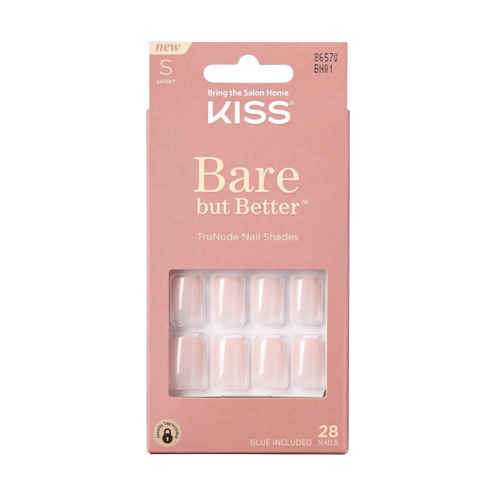 KISS Bare but Better Press On Nails, Nail glue included, \'Nudies\', Nude, Short Size, Squoval Shape, Includes 28 Nails, 2g glue, 1 Manicure Stick, 1 Mini File KISS Bare but Better Press On Nails, Nail glue included, \'Nudies\', Nude, Short Size, Squoval Shape, Includes 28 Nails, 2g glue, 1 Manicure Stick, 1 Mini File