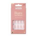 KISS Bare but Better Press On Nails, Nail glue included, \'Nudies\', Nude, Short Size, Squoval Shape, Includes 28 Nails, 2g glue, 1 Manicure Stick, 1 Mini File
