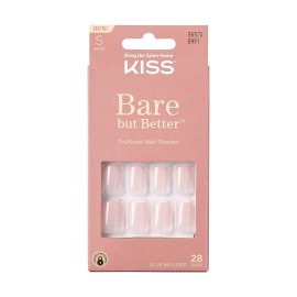 KISS Bare but Better Press On Nails, Nail glue included, \'Nudies\', Nude, Short Size, Squoval Shape, Includes 28 Nails, 2g glue, 1 Manicure Stick, 1 Mini File KISS Bare but Better Press On Nails, Nail glue included, \'Nudies\', Nude, Short Size, Squoval Shape, Includes 28 Nails, 2g glue, 1 Manicure Stick, 1 Mini File