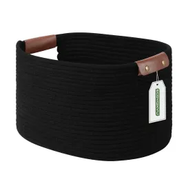 ECDYQXVU Cotton Rope Basket, Storage Baskets with Handle, 15x10x9 Inch Woven Basket for Shelves, Laundry, Towels, Clothes, Books, Toys (Black 1Pack) ECDYQXVU Cotton Rope Basket, Storage Baskets with Handle, 15x10x9 Inch Woven Basket for Shelves, Laundry, Towels, Clothes, Books, Toys (Black 1Pack)