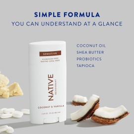 Native Sensitive Deodorant Contains Naturally Derived Ingredients, 72 Hour Odor Control | Deodorant for Women & Men, Aluminum Free with Baking Soda, Coconut Oil and Shea Butter, Coconut & Vanilla Native Sensitive Deodorant Contains Naturally Derived Ingredients, 72 Hour Odor Control | Deodorant for Women & Men, Aluminum Free with Baking Soda, Coconut Oil and Shea Butter, Coconut & Vanilla