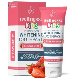Wellnesse Kids Hydroxyapatite Toothpaste with Xylitol - Fluoride Free Toddler & Kid\'s Natural Toothpaste, Freshens Breath, Sensory-Friendly Oral Care, Vegan, Strawberry Flavor, 4 oz (Pack of 1)