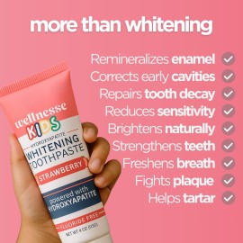 Wellnesse Kids Hydroxyapatite Toothpaste with Xylitol - Fluoride Free Toddler & Kid\'s Natural Toothpaste, Freshens Breath, Sensory-Friendly Oral Care, Vegan, Strawberry Flavor, 4 oz (Pack of 1) Wellnesse Kids Hydroxyapatite Toothpaste with Xylitol - Fluoride Free Toddler & Kid\'s Natural Toothpaste, Freshens Breath, Sensory-Friendly Oral Care, Vegan, Strawberry Flavor, 4 oz (Pack of 1)