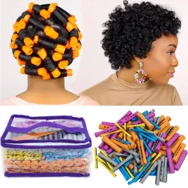 100pcs Hair Curling Rods Set - Plastic Cold Wave Rollers for Natural, Long or Short Hair Styling - Women\'s DIY Hairdressing Tools in Orange, Purple, Gray, Blue, Yellow