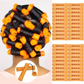 40pcs Cold Wave Perm Rods Set for Women\'s Long & Short Natural Hair - Plastic Orange Rollers for Curling and DIY Hairdressing