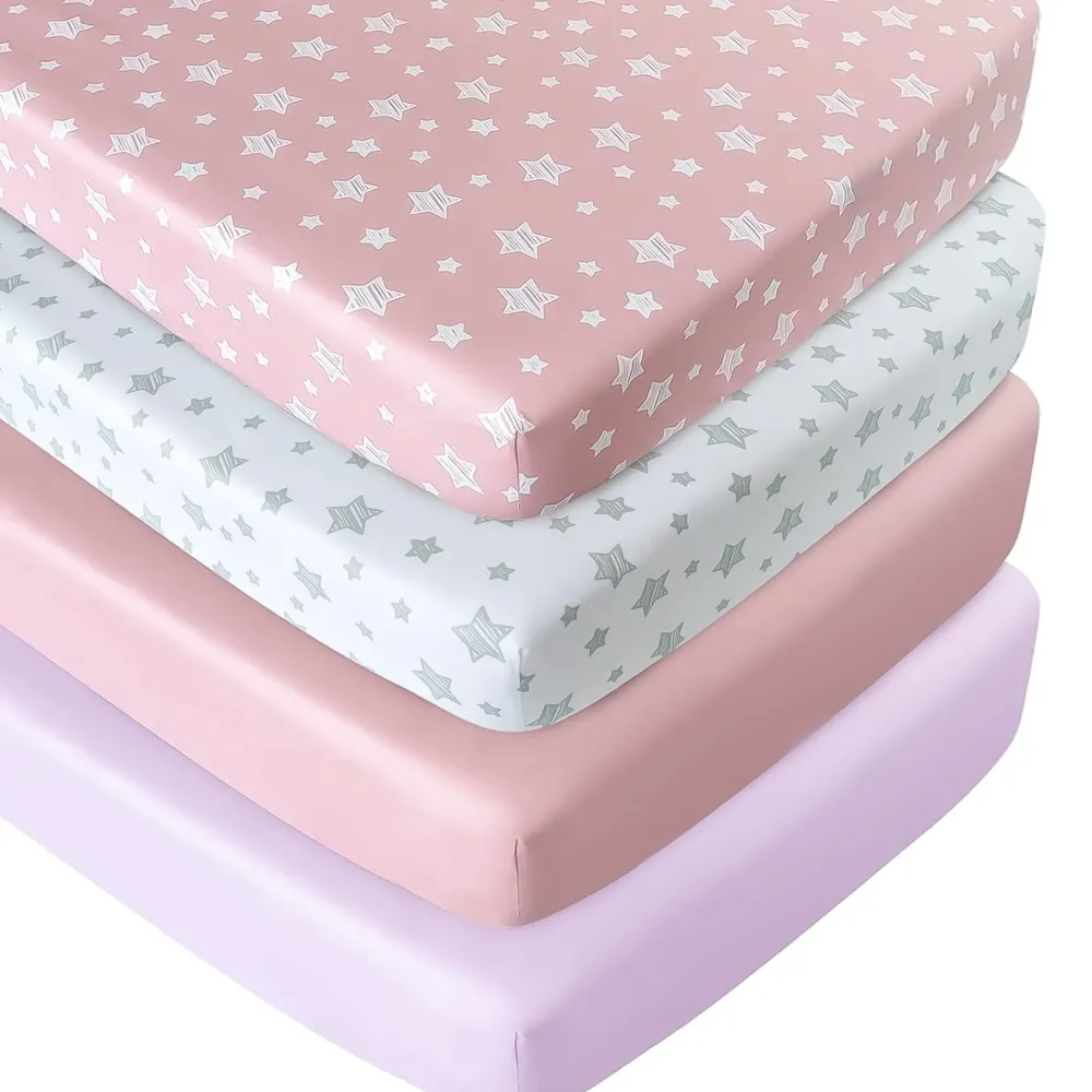 Crib Sheets for Girls 4 Pack, Fitted Crib Sheets for Standard Size Crib and Toddler Mattresses, Soft and Breathable Baby Gift Girl Set, Pink Crib Sheets for Girls 4 Pack, Fitted Crib Sheets for Standard Size Crib and Toddler Mattresses, Soft and Breathable Baby Gift Girl Set, Pink