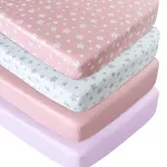 Crib Sheets for Girls 4 Pack, Fitted Crib Sheets for Standard Size Crib and Toddler Mattresses, Soft and Breathable Baby Gift Girl Set, Pink