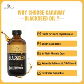CARAWAY Black Cumin Seed Oil - Cold Pressed Black Seed Oil rich in Thymoquinone - Immunity Booster - Hair Care - Glass Bottle - 8 oz / 236 ml CARAWAY Black Cumin Seed Oil - Cold Pressed Black Seed Oil rich in Thymoquinone - Immunity Booster - Hair Care - Glass Bottle - 8 oz / 236 ml