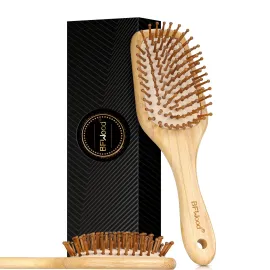 Bamboo Hair Brush with Paddle, Rounded Wood Bristles for Detangling and Gently Massaging Scalp by BFWood, Reduces Frizz and Static Bamboo Hair Brush with Paddle, Rounded Wood Bristles for Detangling and Gently Massaging Scalp by BFWood, Reduces Frizz and Static