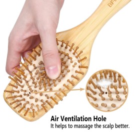 Bamboo Hair Brush with Paddle, Rounded Wood Bristles for Detangling and Gently Massaging Scalp by BFWood, Reduces Frizz and Static Bamboo Hair Brush with Paddle, Rounded Wood Bristles for Detangling and Gently Massaging Scalp by BFWood, Reduces Frizz and Static