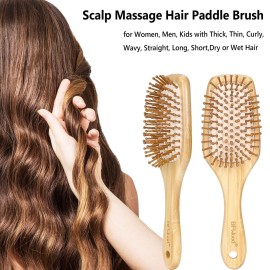 Bamboo Hair Brush with Paddle, Rounded Wood Bristles for Detangling and Gently Massaging Scalp by BFWood, Reduces Frizz and Static Bamboo Hair Brush with Paddle, Rounded Wood Bristles for Detangling and Gently Massaging Scalp by BFWood, Reduces Frizz and Static