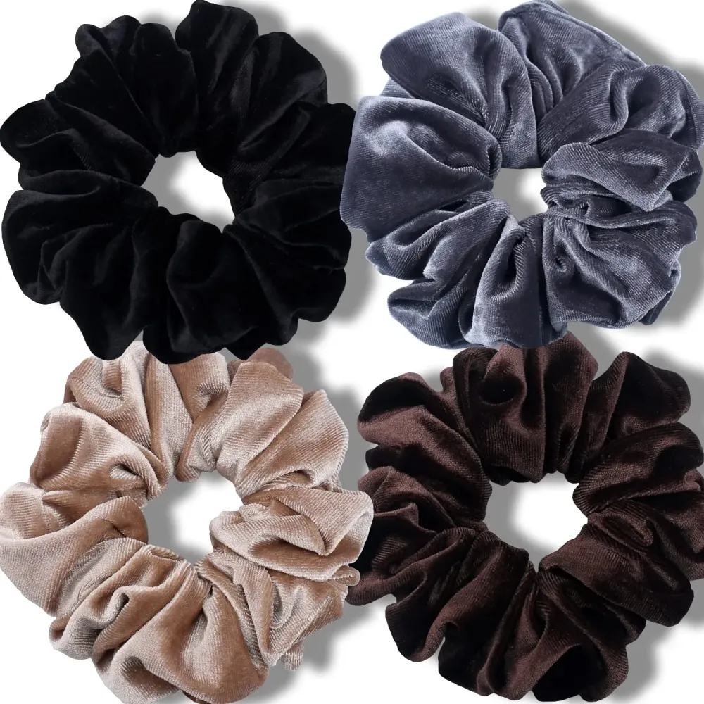 IVARYSS Extra Large Scrunchies for Women\'s Thick Hair, Premium Velvet Soft Jumbo Scrunchy, XL 6 inch Big Elastic Band Hair Accessories, 4 Pack, Neutral