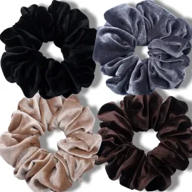 IVARYSS Extra Large Scrunchies for Women\'s Thick Hair, Premium Velvet Soft Jumbo Scrunchy, XL 6 inch Big Elastic Band Hair Accessories, 4 Pack, Neutral IVARYSS Extra Large Scrunchies for Women\'s Thick Hair, Premium Velvet Soft Jumbo Scrunchy, XL 6 inch Big Elastic Band Hair Accessories, 4 Pack, Neutral