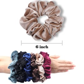 IVARYSS Extra Large Scrunchies for Women\'s Thick Hair, Premium Velvet Soft Jumbo Scrunchy, XL 6 inch Big Elastic Band Hair Accessories, 4 Pack, Neutral