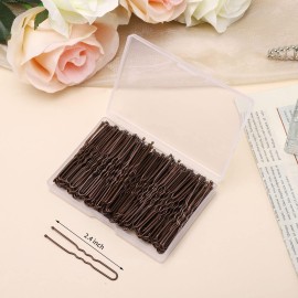 Cehony U Shaped Hair Pins, 200 Count Buns Waved Hair Pins for Updos with Box for Women Lady Girls Bobby Pins French Historical Hair Styling Pins Hair Accessories (Brown, 2.4 Inch)