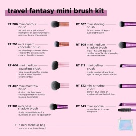 Real Techniques 11 Piece Travel Fantasy Mini Brush Set, Travel Size Makeup Brushes For Foundation Eyeshadow, Powder, Blush, Contour, & Concealer, Makeup Bag Included, Gift Set, Cruelty-Free