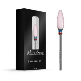 MelodySusie Ceramic Nail Drill Bit, 3/32\'\' (2.35mm) Professional Acrylic Nail File Flame Drill Bit for Manicure Pedicure Cuticle Gel Nail Polishing, Beginners Bits, Pink, Series Bit-S, Fine