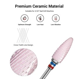 MelodySusie Ceramic Nail Drill Bit, 3/32\'\' (2.35mm) Professional Acrylic Nail File Flame Drill Bit for Manicure Pedicure Cuticle Gel Nail Polishing, Beginners Bits, Pink, Series Bit-S, Fine