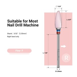 MelodySusie Ceramic Nail Drill Bit, 3/32\'\' (2.35mm) Professional Acrylic Nail File Flame Drill Bit for Manicure Pedicure Cuticle Gel Nail Polishing, Beginners Bits, Pink, Series Bit-S, Fine