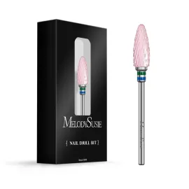 MelodySusie Ceramic Nail Drill Bit, 3/32\'\' (2.35mm) Professional Acrylic Nail File Flame Drill Bit for Manicure Pedicure Cuticle Gel Nail Polishing, Beginners Bits, Pink, Series Bit-S, Coarse