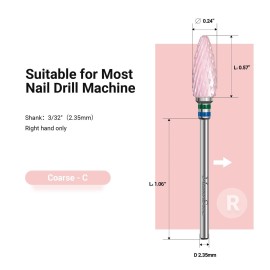 MelodySusie Ceramic Nail Drill Bit, 3/32\'\' (2.35mm) Professional Acrylic Nail File Flame Drill Bit for Manicure Pedicure Cuticle Gel Nail Polishing, Beginners Bits, Pink, Series Bit-S, Coarse
