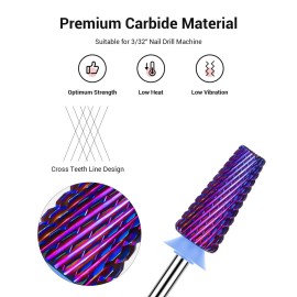 MelodySusie Professional 5 in 1 Nail Drill Bits, 3/32\'\' Carbide Tungsten Multi-function, Suitable for Manicure Pedicure Cuticle Gel Polishing, Purple, Medium MelodySusie Professional 5 in 1 Nail Drill Bits, 3/32\'\' Carbide Tungsten Multi-function, Suitable for Manicure Pedicure Cuticle Gel Polishing, Purple, Medium