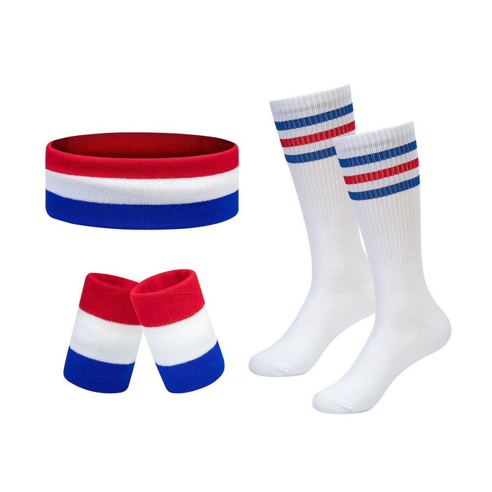 Striped Sweatbands Set, Sports Headband and Wristbands Sweatbands Sock Set Colorful Cotton Striped Sweatband American Flag Style for Men and Women (Red White and Blue-2) Striped Sweatbands Set, Sports Headband and Wristbands Sweatbands Sock Set Colorful Cotton Striped Sweatband American Flag Style for Men and Women (Red White and Blue-2)