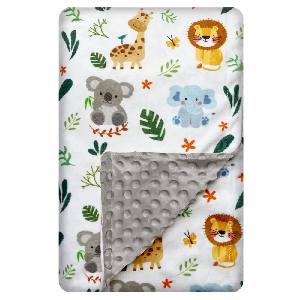 Cute Animal Minky Blanket for Boys & Girls - Soft Double Layer with Dotted Backing, Toddler to Newborn (30 X 40 inches)