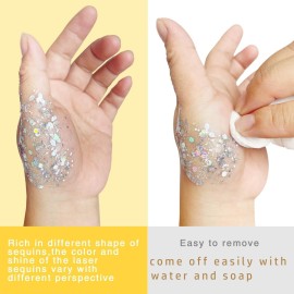 MEICOLY Clear White Body Glitter Gel,Mardi Gras Face Glitter Makeup for Kids Women Girls,Sparkly Chunky Hair Glitter,Singer Concerts Festival Rave Accessories,Mermaid Glitter Face Paint MEICOLY Clear White Body Glitter Gel,Mardi Gras Face Glitter Makeup for Kids Women Girls,Sparkly Chunky Hair Glitter,Singer Concerts Festival Rave Accessories,Mermaid Glitter Face Paint