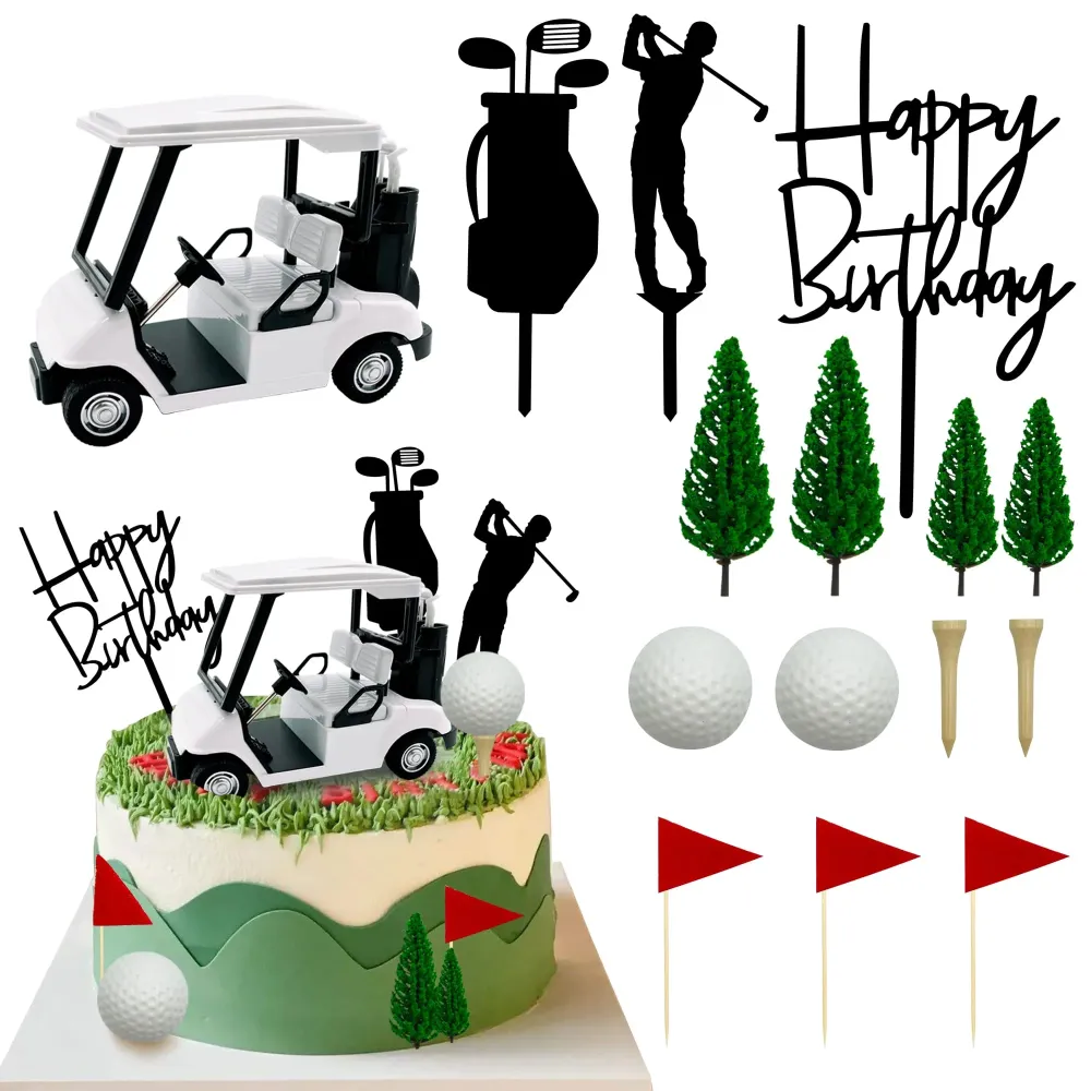 Golf Cake Decorations Golf Cart Cake Toppers Heading for The Green Cake Topper for Golfers with Cart Flag Golf Ball for Golf Theme Party Supplies (White) Golf Cake Decorations Golf Cart Cake Toppers Heading for The Green Cake Topper for Golfers with Cart Flag Golf Ball for Golf Theme Party Supplies (White)