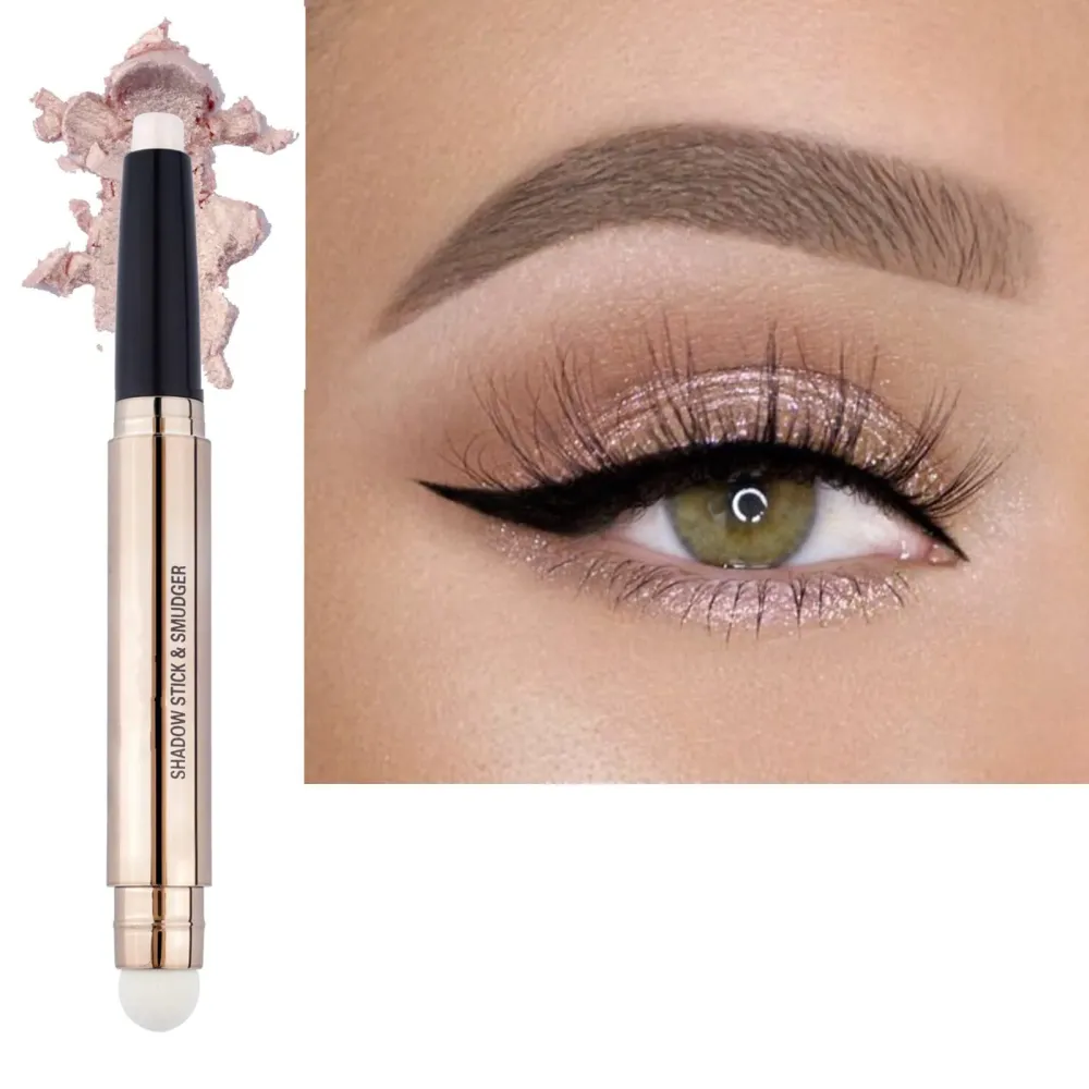 2 in 1 eyeshadow stick and Sponge Makeup Brush, Smooth Cream Shimmer Shadow Pencil Long Lasting Waterproof Eye Shadow Highlighter Stick Makeup , Hypoallergenic Highlighter Multi-Dimensional eyes Look 2 in 1 eyeshadow stick and Sponge Makeup Brush, Smooth Cream Shimmer Shadow Pencil Long Lasting Waterproof Eye Shadow Highlighter Stick Makeup , Hypoallergenic Highlighter Multi-Dimensional eyes Look