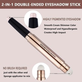 2 in 1 eyeshadow stick and Sponge Makeup Brush, Smooth Cream Shimmer Shadow Pencil Long Lasting Waterproof Eye Shadow Highlighter Stick Makeup , Hypoallergenic Highlighter Multi-Dimensional eyes Look 2 in 1 eyeshadow stick and Sponge Makeup Brush, Smooth Cream Shimmer Shadow Pencil Long Lasting Waterproof Eye Shadow Highlighter Stick Makeup , Hypoallergenic Highlighter Multi-Dimensional eyes Look
