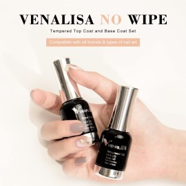 VENALISA 2 Pcs No Wipe Tempered Gel Top Coat and Base Coat Set Gel Nail Polish, Soak Off UV LED Nail Gel Polish Nail Art Starter Manicure Salon DIY at Home VENALISA 2 Pcs No Wipe Tempered Gel Top Coat and Base Coat Set Gel Nail Polish, Soak Off UV LED Nail Gel Polish Nail Art Starter Manicure Salon DIY at Home