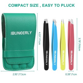 iBuneerly Eyebrows Tweezers Set, 4Pcs Stainless Steel Tweezers for Women with Travel Case, Great Precision for Ingrown Hair, Facial Hair and Splinter Removal