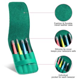 iBuneerly Eyebrows Tweezers Set, 4Pcs Stainless Steel Tweezers for Women with Travel Case, Great Precision for Ingrown Hair, Facial Hair and Splinter Removal