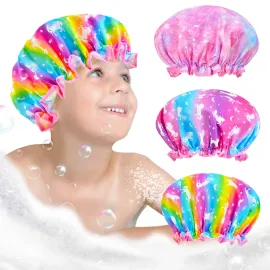 Shower Cap for Kids, 3 Pcs Cute Rainbow Hair Cap for Girls, Wide Elastic Band, Plastic Reusable Waterproof Toddler Bath Cap, Large for Women (Unicorn) Shower Cap for Kids, 3 Pcs Cute Rainbow Hair Cap for Girls, Wide Elastic Band, Plastic Reusable Waterproof Toddler Bath Cap, Large for Women (Unicorn)